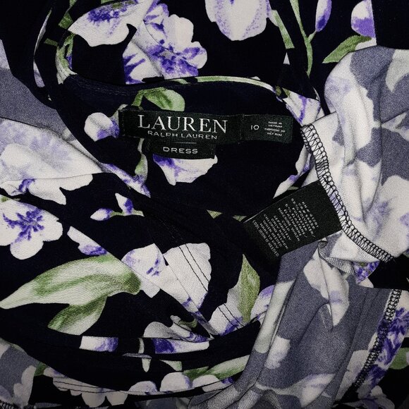 Lauren Ralph Lauren Purple Floral Surplice Accented Ruched Waist Midi Dress - Picture 4 of 4